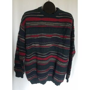 ANSETT Size M Australian 100% Wool 3D Textured Sweater Cosby Blue Red Green